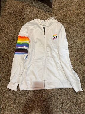 Peloton- Pride White Zip-Up Hoodie with Rainbow Sleeve Accent